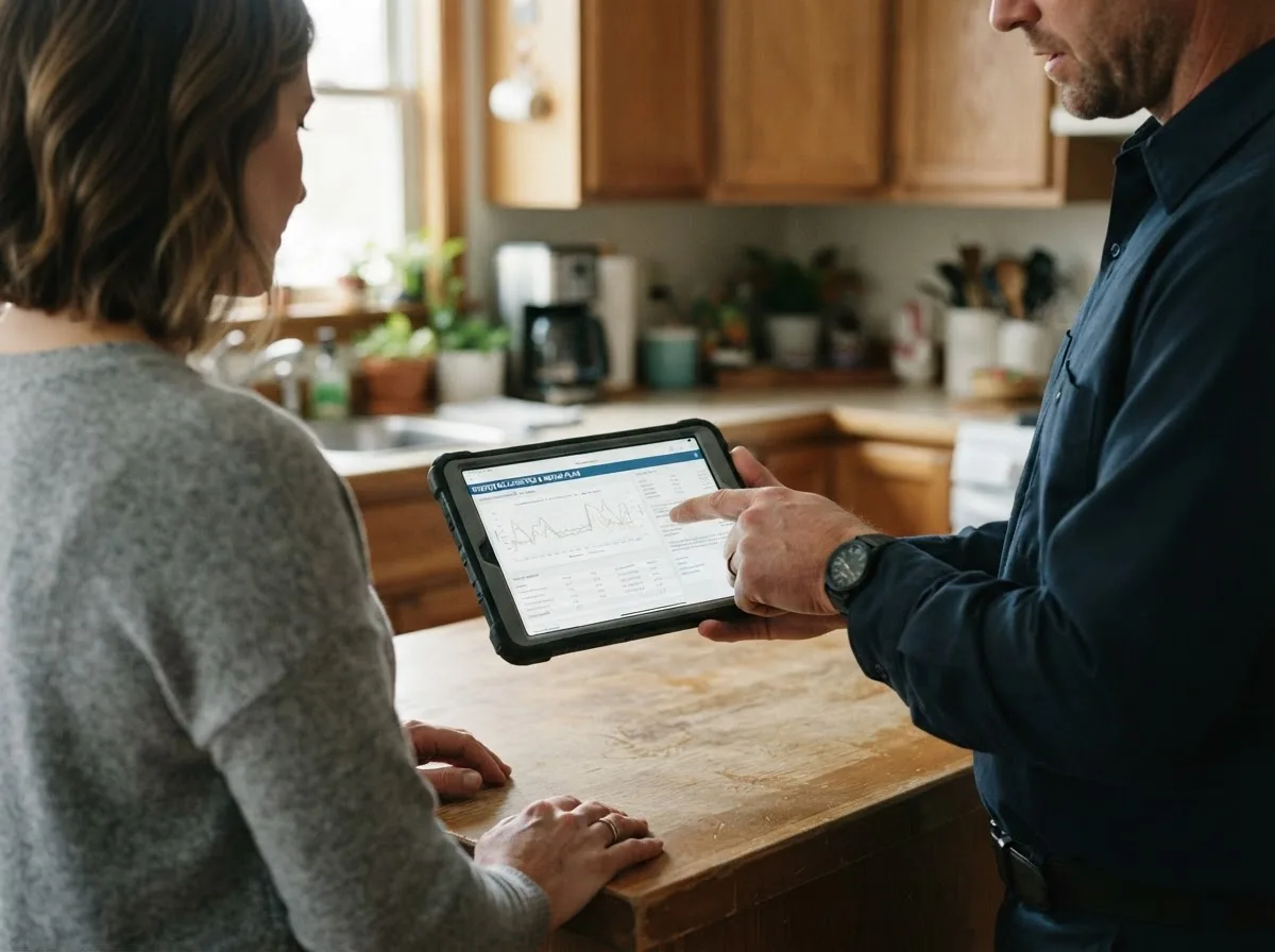 HVAC technician inspecting a heating & cooling system in Mount Berry, GA